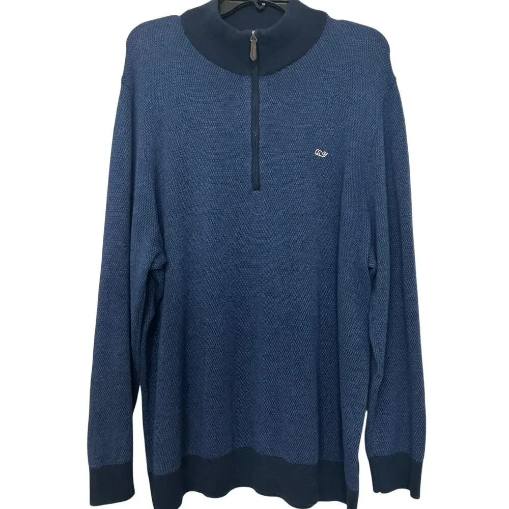 Vineyard Vines XXL Wool Blend Quarter Zip Sweater Navy Hamilton Pullover Preppy